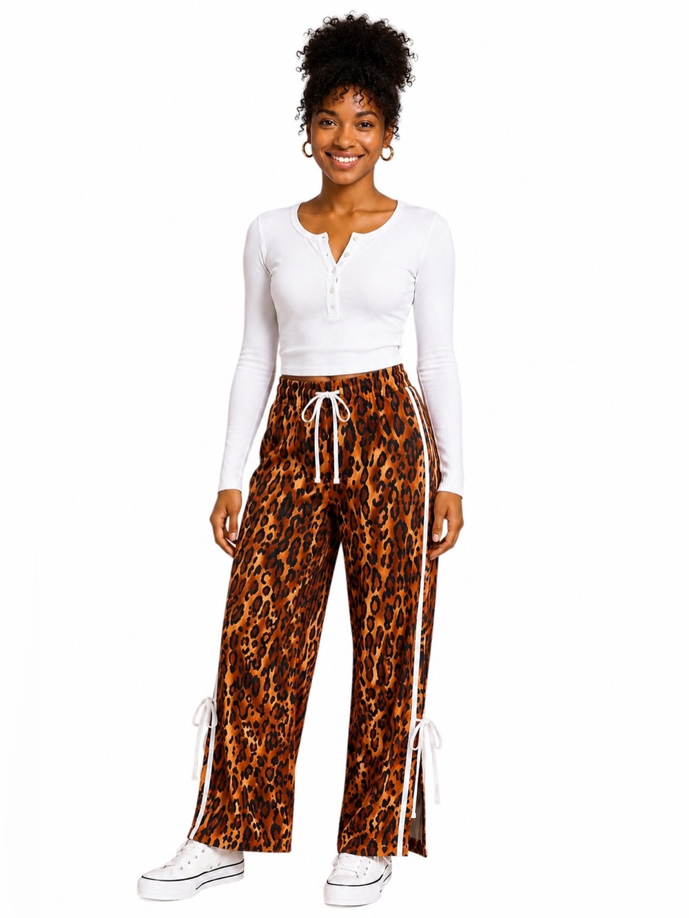JOLIE & JOY by FCT with Love Leopard Print Wide Leg Track Pants